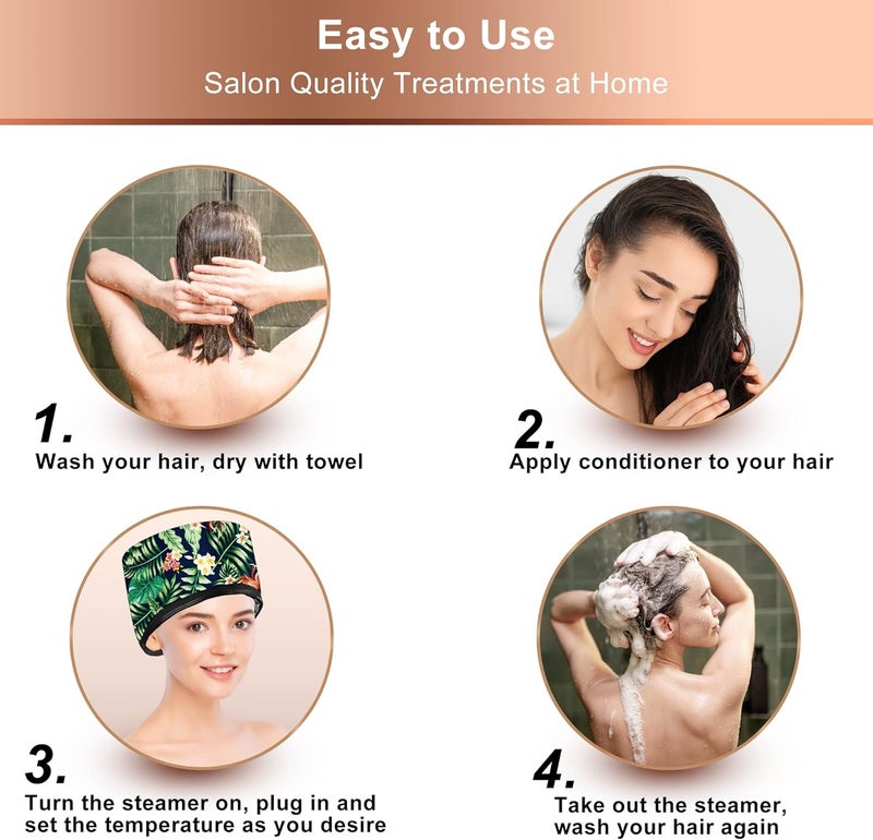 ingeware Heat Cap for Deep Conditioning, Thermal Cap for Hair Steamer Cap for Natural Hair Portable Electric Heat Hair Spa Cap for Home Use Pattern (Floral Print) - Image 3